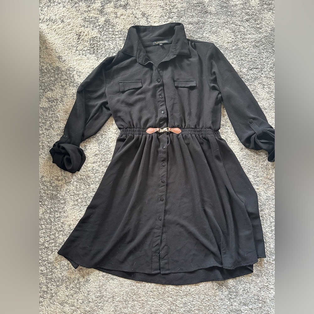Chic Black Long Sleeve Shirt Dress